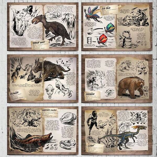 1 pieza / Set de 3 pósteres de arte de pared con opción de marco / Impresión de póster de dinosaurio del organismo del videojuego Ark: Survival Evolved con estilo retro vintage abstracto, impresión sobre lienzo, decoración para sala de estar y hogar