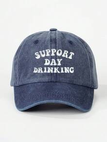1/2件女款刺繡 SUPPORT DAY DRINKING 水洗棒球帽，可調節防曬休閒帽，適合情人節、春秋旅行，時尚百搭 Y2K 風格青年帽 - 刺繡 - 查看 24