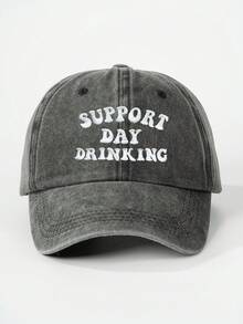 1/2件女款刺繡 SUPPORT DAY DRINKING 水洗棒球帽，可調節防曬休閒帽，適合情人節、春秋旅行，時尚百搭 Y2K 風格青年帽 - 刺繡 - 查看 22