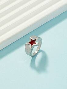 1pc Fashionable Personalized Oil Drop Five-Pointed Star Ring - Red - View 5