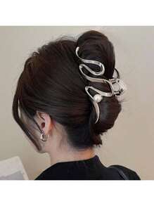 1 buc Clemă de păr asimetrică cu valuri geometrice metalice și perlate, prinzătoare de păr la modă și de înaltă calitate și gheare de păr elegante, agrafe de păr aurii, agrafe de păr, agrafe de păr pentru maxilar, cleme de păr, prinzătoare de păr, clemă de păr