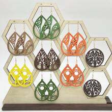 8-Pairs Set Modern Rustic Wooden Pendant Earrings For Women, Suitable For Vacation, Party, Celebration, Plant Design, Women Jewelry
