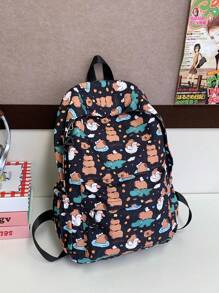 1 pieza Nueva mochila de nailon con diseño de Carpincho de dibujos animados para niñas, cierre con cremallera, correas ajustables, linda bolsa escolar casual para actividades al aire libre, viajes y regalos festivos