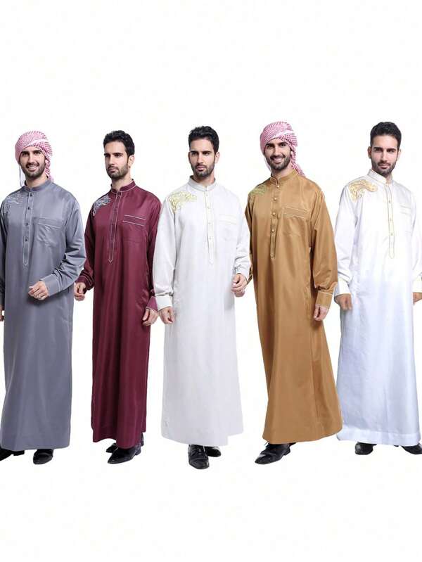1pc Men Middle Eastern Arab Robe, Lightweight Saudi Arabian Thobe Jubba Dishdasha Long Sleeve Gown, Islamic Ramadan Clothing