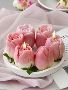 3D郁金香蜡烛模具硅胶模具，适合DIY手工制作，花瓣硅胶模具，柔软硅胶，非常适合情人节、母亲节、生日礼物、蜡烛花束制作