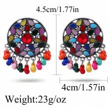 FANYINAN 1 par de pendientes de lujo de estilo retro de Europa y Estados Unidos, de aleación de zinc con diamantes de colores exagerados y exóticos, estilo de corte de lujo para damas