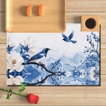 Set de 4 o 6 individuales, decoración del hogar, individual de lino estilo moderno de porcelana azul y blanca impresa, adecuado para mesas de comedor, decoración versátil de temporada en primavera, verano, otoño e invierno, individual de mesa lavable de estilo moderno, resistente al calor, resistente a las manchas, decoración de habitación, individual, posavasos, individual de mesa de cocina, decoración de fiesta, decoración del hogar, regalo ideal