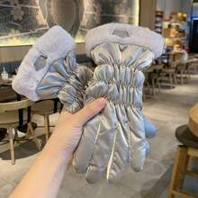 1 Paar Damen Herbst/Winter gefütterte & verstärkte warme Handschuhe, touchscreen-fähig, wasserfest, windundurchlässig, geeignet für Radfahren und Outdoor-Nutzung