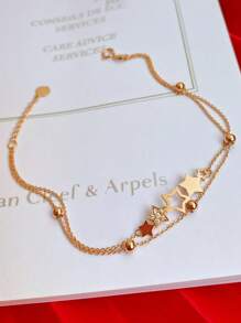 1 pieza Pulsera de cadena de doble capa con estrella de cinco puntas de zirconia cúbica elegante de plata esterlina S925 original, adecuada para uso diario, festivales, fiestas, regalo de joyas para mujeres