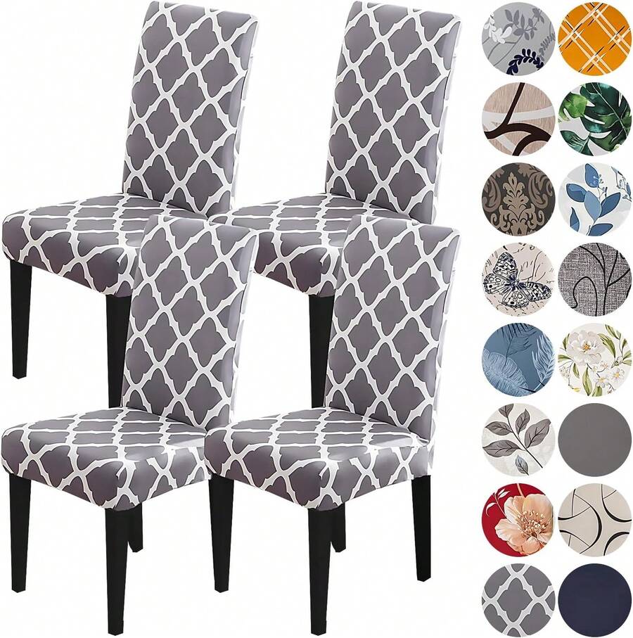 Grey Chair Covers For Dining Room Set Of 4,Stretch Spandex Parsons Chair Slipcover 4 Pack,Washable Anti-Dust Chair Seat Cover For Kitchen,Wedding,Party - Grey - View 1