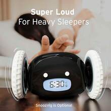 Extra Loud Alarm Clock For Heavy Sleepers On Wheels Rolls Runs Away Vibrating, Easy To Set Super Smart Snooze Digital Bed Shaker Alarm Clock Funny Gift For Adults Kids Teens Bedrooms (Black) - 黑色 - 查看 7