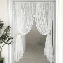 2pc European-Style Embroidered Semi-Transparent Plant Pattern Lace Window Screen Curtain, Home Decoration - White - View 1
