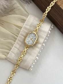 1 pieza Reloj de cuarzo ovalado retro para mujer, adecuado para decoración diaria - Unitalla - Ver 3