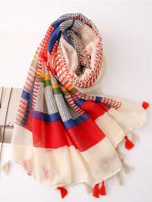 1pc Muslim Women's Versatile Cute Delicate Spring/Summer New Arrival Sweet Retro Pink Series Sunscreen Shawl Scarf - Multicolor - View 3