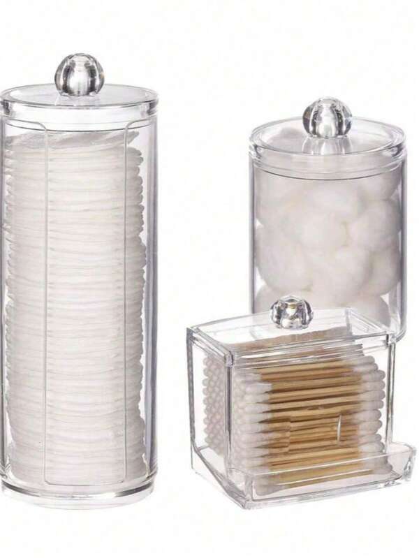 3pcs Vanity Organizer Set: Makeup Organizer, Q-Tip Holder, Circular Tray/Toothpick Dispenser For Categorizing And Storage (Holds Up To 100 Toothpicks)