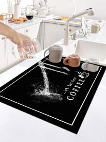 1pc Home Decor, Coffee Cup Printed Drain Mat, New Absorbent Kitchen Counter Drying Pad, Kitchen Dish Drying Mat - Dish Pad, Soft Diatomite Non-Slip Quick Dry Mat, Suitable For Kitchen Counter, Coffee Maker, Espresso Machine, Etc.