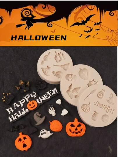 1 pieza Molde de silicona para tartas de Halloween con forma de calavera, calabaza y murciélago, molde para galletas, chocolate y decorar postres, herramienta de repostería DIY para fiestas de Halloween y decoración de cumpleaños