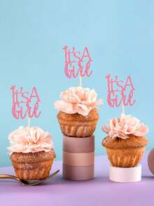 12 件 - 婴儿洗礼派对“是个女孩”装饰品，女孩主题蛋糕装饰，配有皇冠亮片蛋糕夹，适合婴儿洗礼女孩生日，婴儿性别揭晓派对蛋糕装饰用品。