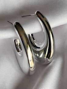 Women's Hoop Earring Abstract Design Carved Bold Modern Modern Curves Organic Maximalist High Fashion - Bạc - Xem 3