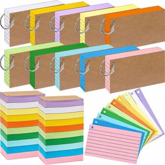 200 Index Cards With Rings,7.62 X 12.7 Cm Flash Cards With Rings, Color Re-Note Cards With Rings, Perforated Inner Lining Study Cards Suitable For Schools, Universities, Homes, Offices, Memory, To-Do Lists (10 Colors),School Supplies,Back To School