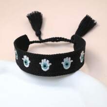 1 pièce Bracelet ajustable vintage tressé à la main avec un œil de démon créatif, à franges. Convient pour la famille, les amis, les étudiants, les cadeaux de fête, les fêtes, les voyages, bracelet de bénédiction