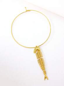 1 pieza Collar gargantilla de hueso de pez exagerado y elegante en color dorado, adecuado para banquetes, fiestas y uso diario
