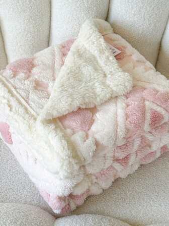 1pc Minimalist Diamond Plaid Pink Warm Thick Fleece Blanket, Soft Cozy Warm Throw Blanket For Home Decor, Bed, Sofa, Office, Room, Dorm, Machine Washable