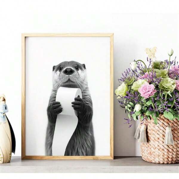1 Stück Wandkunst Fischotter Toilettenpapier, Kunstdrucke, Tier Badezimmer Wandkunst, Fischotter Poster, Schwarz-Weiß Badezimmer Deko, für Dekorationsliebhaber - Raumdekoration Für Zuhause Geschenke, Wohnzimmer, Badezimmer, Schlafzimmer, Küche (ohne Rahmen)