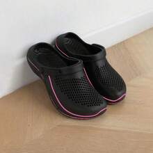 Pantuflas de mujer gruesas y suaves, pantuflas cómodas hogar de EVA antideslizantes, diseño ventilado, fáciles de poner, para interior y exterior – sandalias para casa, playa, piscina, oficina y paseos – 3 colores. - Negro - Ver 2