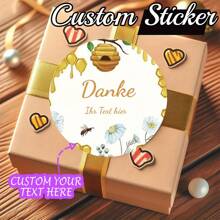 Custom Thank You Stickers - Round Beehive & Honey Drips Design With White Daisies, Flying Bee & "Danke" German Text - Premium Paper Stickers For Gift Wrapping, Gratitude Gifts, Birthdays, Weddings, Custom Stickers, Birthday Gifts, Floral Illustration, High Quality Print, Decorative Labels, Wedding Planners School Supplies, Back To School