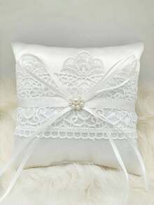 1 pieza Almohada para alianzas de boda, almohada de portador de anillos color marfil, soporte para portador de anillos para ceremonia de boda