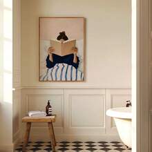 1 Pieza, Arte de Pared, Póster Vintage, Impresión de Mujer Leyendo en la Cama, Imagen con Rayas Azules y Fondo Rosa, Decoración de Sala de Estar, Decoración de Dormitorio Estética, Regalo de Inauguración de Casa, Regalo para Amantes de los Libros, Sin Marco - Multicolor - Ver 6