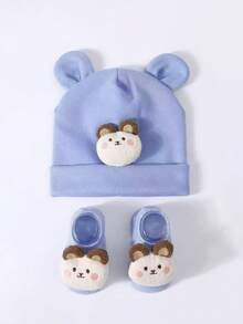 1 طقم قبعة و جوارب وردية محشوة كرتونية طفلية (2 قطعة)، شريط رأس مرن، ناعم ومريح للاطفال الصبيان والبنات، للارتداء الخارجي الكاجوال، بأسلوب عصر الألفية الجديدة