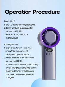 kinscoter 1 Peça Ventilador Manual Elétrico Portátil Recarregável de 3600mAh, Cooler de Ar para Camping e Viagens, Até 100 Velocidades de Vento, Ajustável, Ventilador Pessoal Portátil e Resfriamento