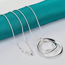 925 Sterling Silver Plated Three Circle 16-30 Inch Pendant Necklace Snake Chain For Women Wedding Fashion Jewelry - Snake Chain - View 2