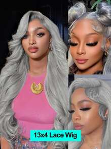 Parrucca con capelli umani brasiliani lunga 28-30 pollici, colore grigio argento, con frontalino in pizzo HD trasparente 13x4, capelli ondulati pretagliati, parrucca frontale in Remy human hair per donne
