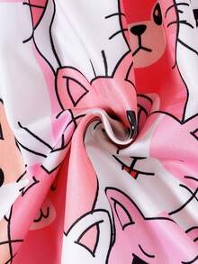 少女印花卡通图案可爱细肩带连衣裙 - 粉色 - 查看 6