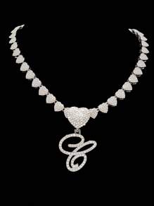 1pc Women's Letter Pendant Necklace With 20-Inch Fully Diamond Heart Necklace, Fashionable Retro Hip Hop Pendant Necklace, Elegant Valentine's Day Gift Suitable For Women And Girls For Daily Wear Or Parties