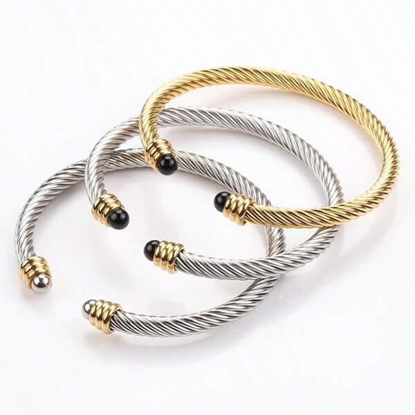 1pc/3pcs Classic Retro Punk Stainless Steel 18K Gold-Plated Open Bracelet, Suitable For Daily Wear By Women
