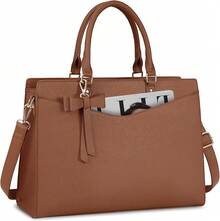 15.6 Inch PU Leather Laptop Tote Bag Women - Professional Business Office Briefcase, Waterproof, Large Lightweight Handbag Shoulder Bag - Dark Brown - 查看 9