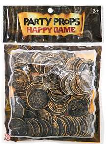 100pcs Plastic Pirate Golden Coins - Detailed Treasure Chest Design, Ideal For Holiday Parties, Pirate Adventure Themed Events & Stage Theater Props, Festive Party Accessory | Decorative Coin Set | Detailed Coin Design, Pirate Accessories
