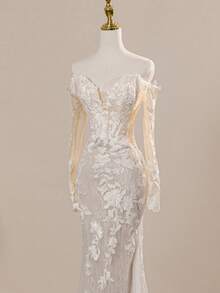 Luxurious Off-The-Shoulder Long Sleeve Florence Lady Resort White Tail Mermaid Wedding Dresses Bridal