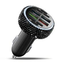 1 pièce Chargeur de voiture 2-en-1/8-en-1 avec strass, câble de charge 3-en-1 avec strass, charge rapide, Type C, USB, adaptateur de voiture, compatible avec Apple, téléphone, caméra de tableau de bord, iPad, GPS, cadeau pour les vacances/anniversaire