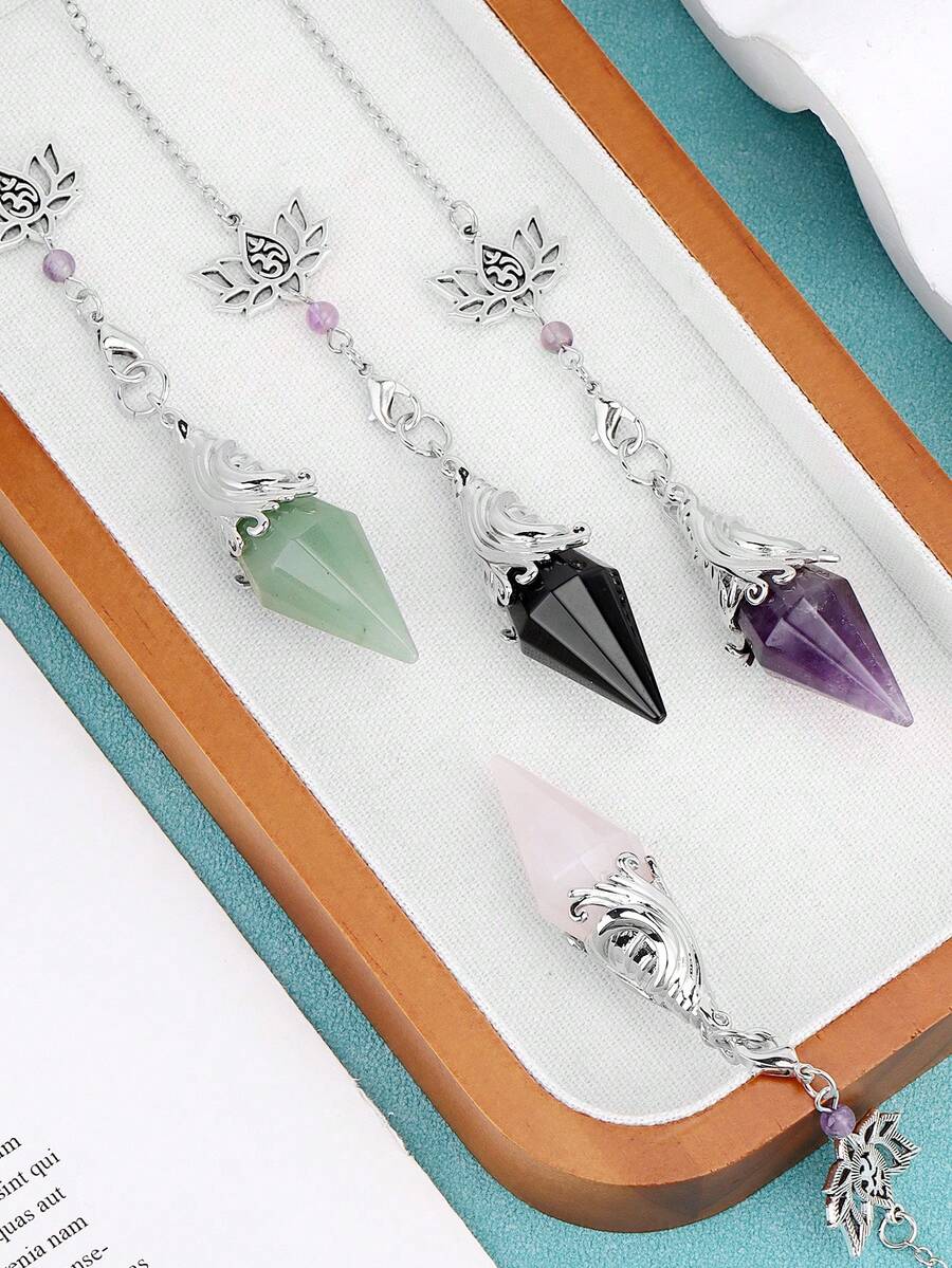 1PC Reiki Natural Stone Crystal Pendulums For Dowsing Divination Amethysts Rock Crystal Pendant Reiki Spiritual Pendulos H670
