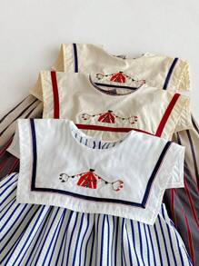 Infant & Toddler Girls' Korean Style Navy Collar Striped Dress, Summer