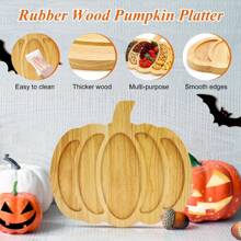 Wooden Pumpkin Serving Platter - Wooden Pumpkin Shaped Serving Platter For Halloween Kitchen, Modern Autumn Style Serving Tray/Dish For Cheese Board, Food Presentation, Suitable For Thanksgiving, Christmas Decor, Can Also Be Used As Turkey Shaped Platter Home Decor Halloween Decor Fall Decor Room Decor Autumn Decor
