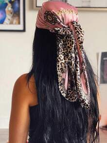 1条女士90厘米方形丝巾，新款豹纹链条印花头巾，时尚百搭，适合街舞、派对、骑行、手链、头带、领巾等场合，丝滑质感，日常佩戴亦可作装饰，四季皆宜，亦可作睡帽。 - 淺粉色 - 查看 5