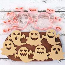 9 Stücke Mini Kürbis Keksform Set, DIY 3D Kürbis & Geist erhabenes Design Keksstempel, Keksausstecher Set für Zuckergusskzendekoration, Mini Lebkuchen Kuchenpralinem Form, Halloween Deko
