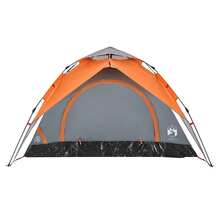 Kuppel-Campingzelt 3 Personen Grau und Orange Quick Release - Grau - Übersicht 6