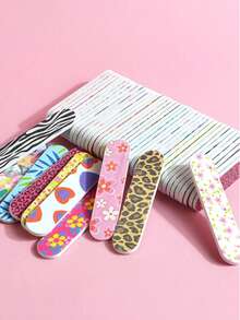 50 件混色指甲锉工具套装，豹纹 7 面指甲抛光器，指甲边缘锉，指甲打磨塑形块，适合初学者、美甲沙龙 - 彩色 - 查看 3